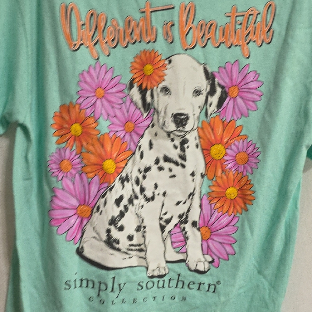 Simply Southern Mint Green Dalmatian Dog Design "Different is Beautiful" Shirt M - Picture 8 of 10